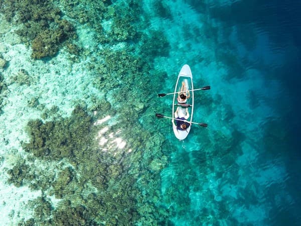 Glass-bottom boat rides over coral reefs