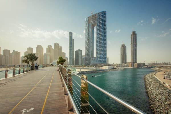Breathtaking view of Dubai Marina skyline showcasing modern skyscrapers and waterfront promenade.
