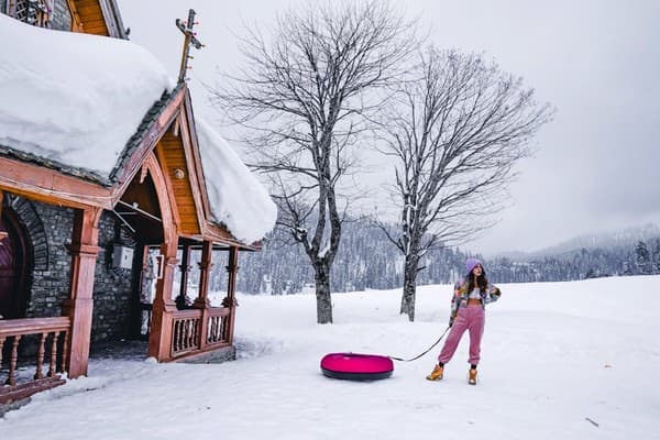 Snow sledding in winter Photo 2