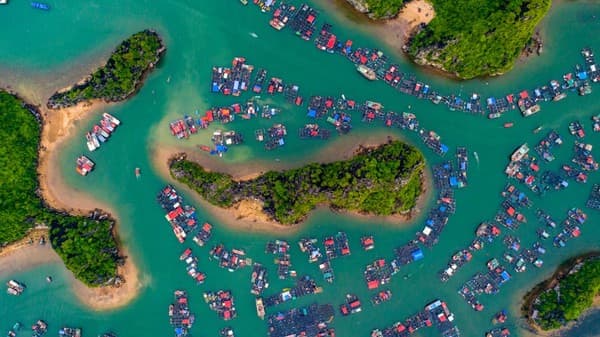 Stunning aerial view of the floating village in Cat Ba, Vietnam. Stunning aerial view of the floating village in Cat Ba, Vietnam.