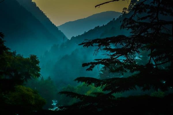 Evening landscape at Manikaran Road, Kasol, HP