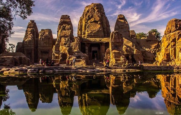 Returning from Pong wetland The rock cut temple at Masroor