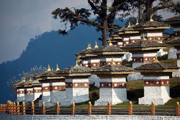 Bhutan: Chortens at Dochula Pass. Bhutan: Chortens at Dochula Pass.