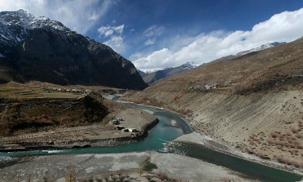 Confluence of Chandra and Bhaga Rivers to form the Chandrabhaga River at Tandi : Lahaul Valley Confluence of Chandra and Bhaga Rivers to form the Chandrabhaga River at Tandi : Lahaul Valley
