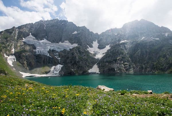 Gangbal Lake, Touch of wild flowers. Gangbal Lake, Touch of wild flowers.